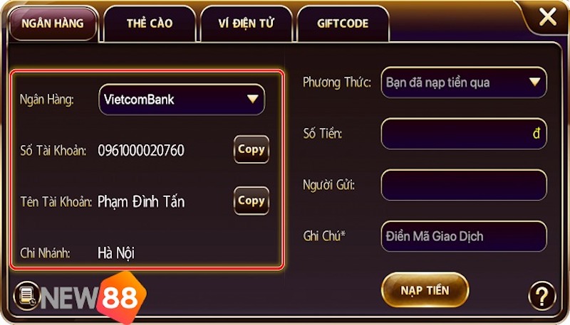 Nạp tiền vào Sking88 thông qua dịch vụ ngân hàng trực tuyến - Sking88